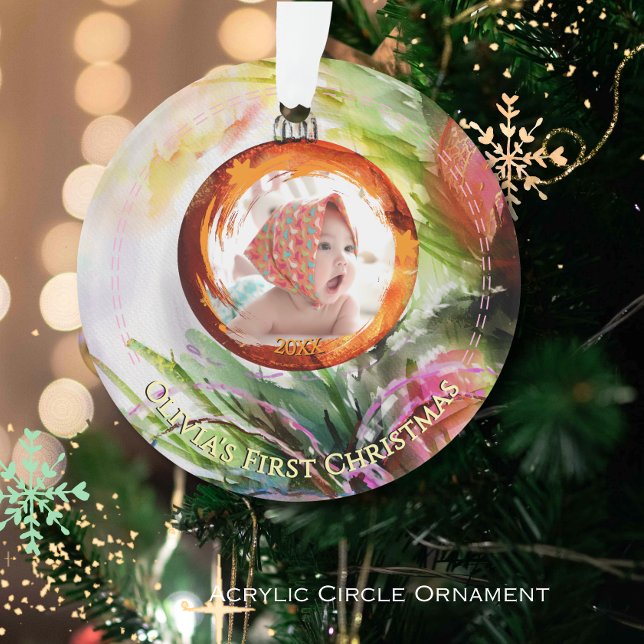 Première photo de Noël du bébé en aquarelle (Whimsical Watercolor Baby's First Christmas Photo Ornament)