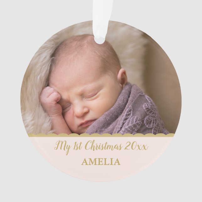 Première photo de Noël du bébé Monogramme rose pâl (devant)