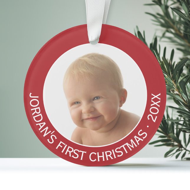 Première photo de Noël du bébé Nom et année person (Personalized Ornament with Photo - First Christmas)