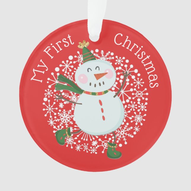 Première photo de Noël du bébé Snowman Snowflakes (devant)
