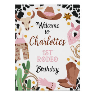 Première Rodéo rose Brown 1ère Affiche de bienvenu