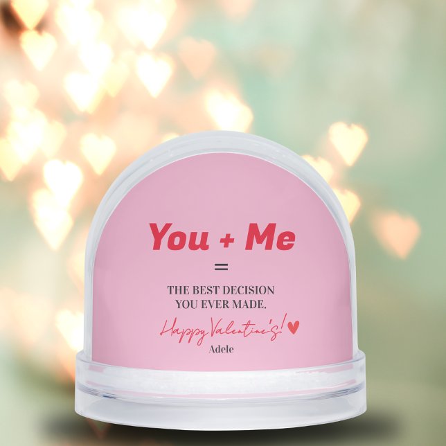 Première Saint-Valentin Moderne Rose et Coeur Blan (First Valentine's Day Modern Pink And White Heart Snow Globes)