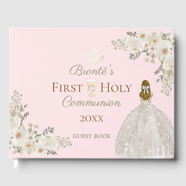 Première Sainte Communion Blush rose Invité Livre  (Recto)