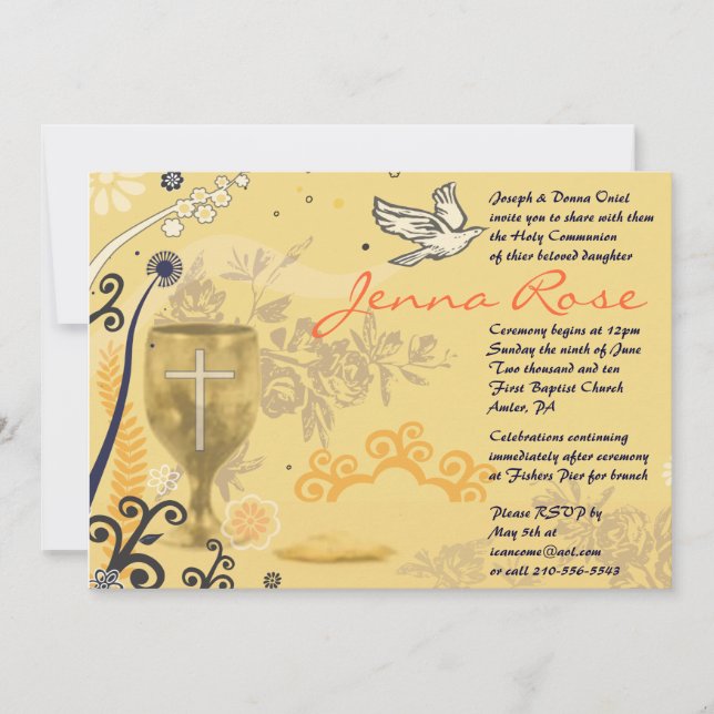 Première Sainte Communion Chalice Dove Invitation  (Devant)