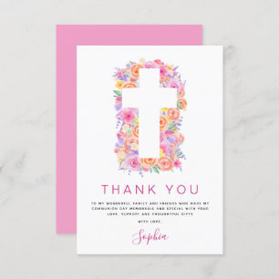 Première Sainte Communion Merci Floral Rose Rose