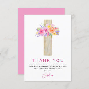 Première Sainte Communion Merci Floral Rose Rose