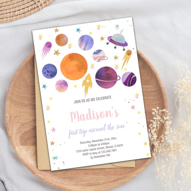 Première visite autour du soleil Invitation d'anni (First Trip round the sun Birthday Invitations)