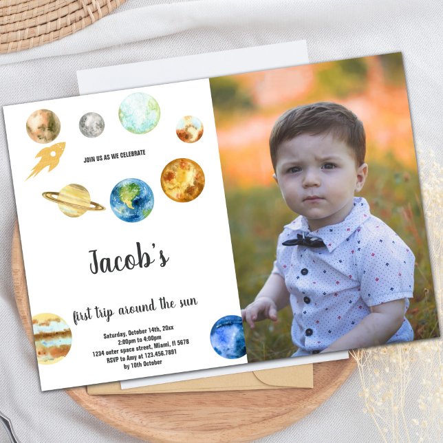Première visite autour du soleil Invitation d'anni (First Trip around the sun Birthday Invitations pho)