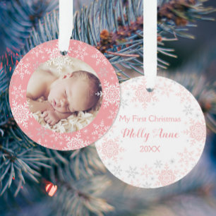 Premiers flocons d'argent rose de Noël pour bébé