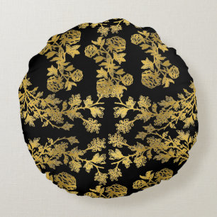 Premium Aesthetic Golden Floral pattern Round Pillow