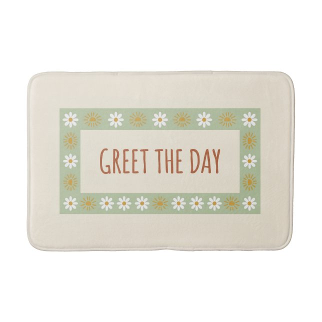 Premium Bath Mat: 'GREET THE DAY' Modern Botanical Mat (Front)