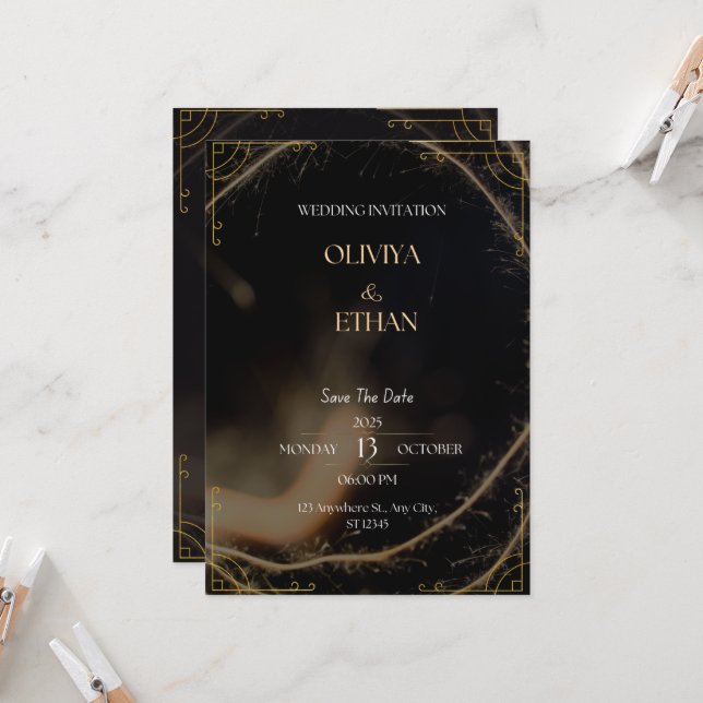 Premium Black And Gold Wedding Invitation (Front/Back In Situ)