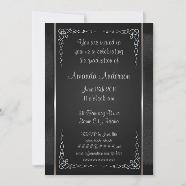 Premium Black and Silver Graduation Invitations (Back)