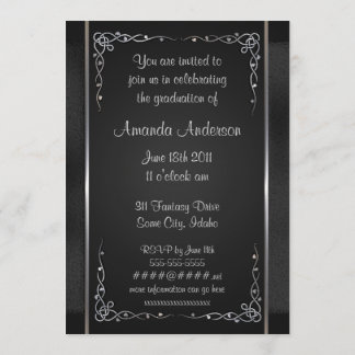 Premium Black and Silver Graduation Invitations