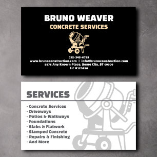 Premium Black Concrete Contractor Business Card