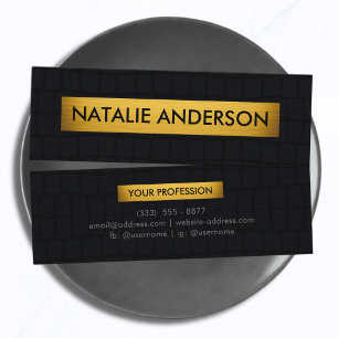 Premium Black Crocodile Leather & Gold  Mini Business Card
