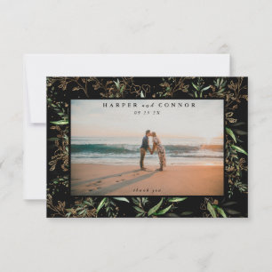 Premium Black Elegant Boho Sage Eucalyptus Photo Thank You Card