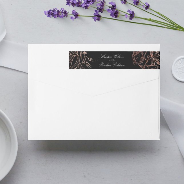 Premium Black Elegant Copper Floral Wreath Wedding Wrap Around Label (Creator Uploaded)