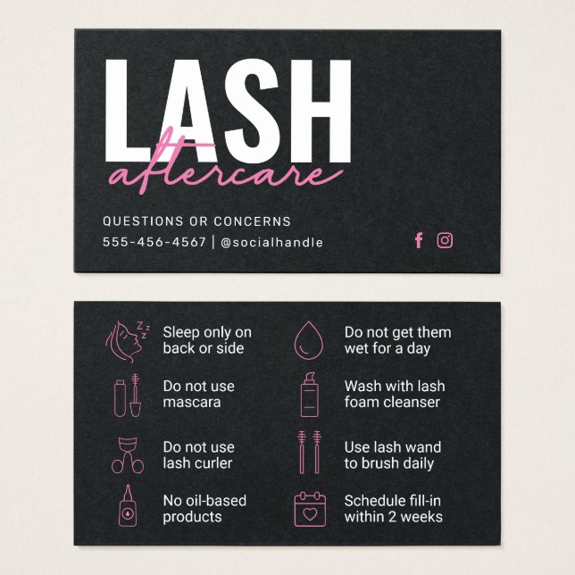 Premium Black Eyelash Extensions carte de soins po (Devant & derrière)
