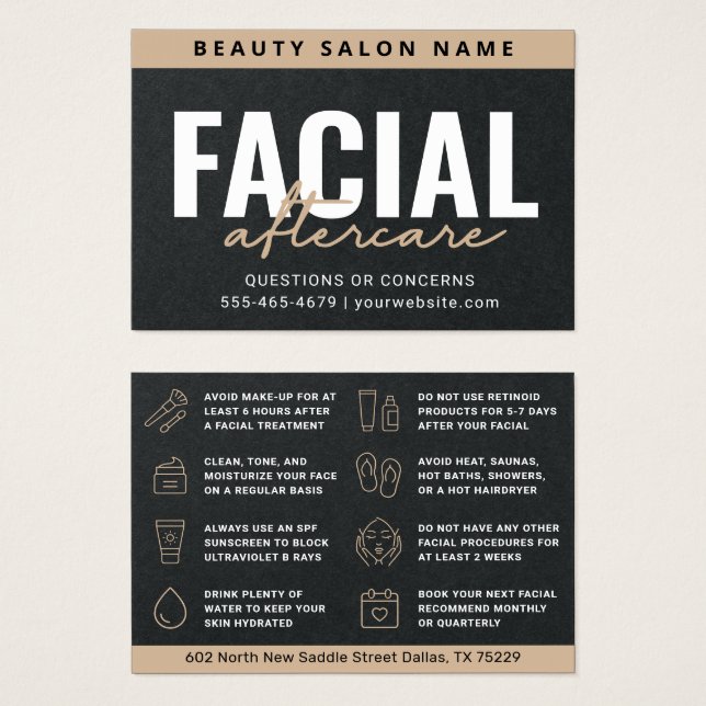 Premium Black Facial Aftercare Instruction Ad Card (Front & Back)