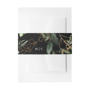 Premium Black Gold Botanical Eucalyptus Monogram Invitation Belly Band