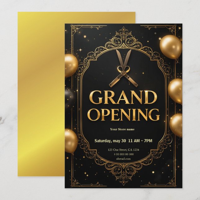 Premium Black & Gold Grand Opening Invitation  (Front/Back)