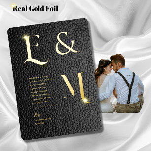 Premium Black Gold Monogram Photo Leather Look