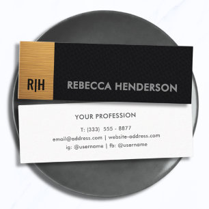 Premium Black Leather & Gold With White Back Mini Business Card