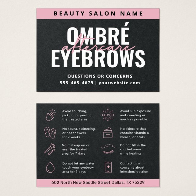 Premium Black Ombre Powder Brows Aftercare Card (Front & Back)