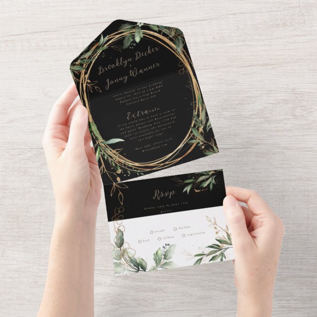 Premium Black Onyx | Boho Greenery | Eucalyptus |  All In One Invitation (Tearaway)
