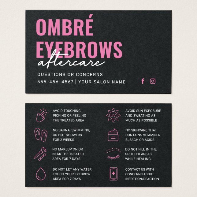 Premium Black & Pink Ombre Powder Brows Aftercare  (Front & Back)