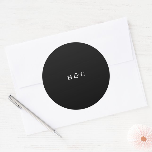 Premium Black Simple Plain Modern Wedding Classic Round Sticker (Envelope)