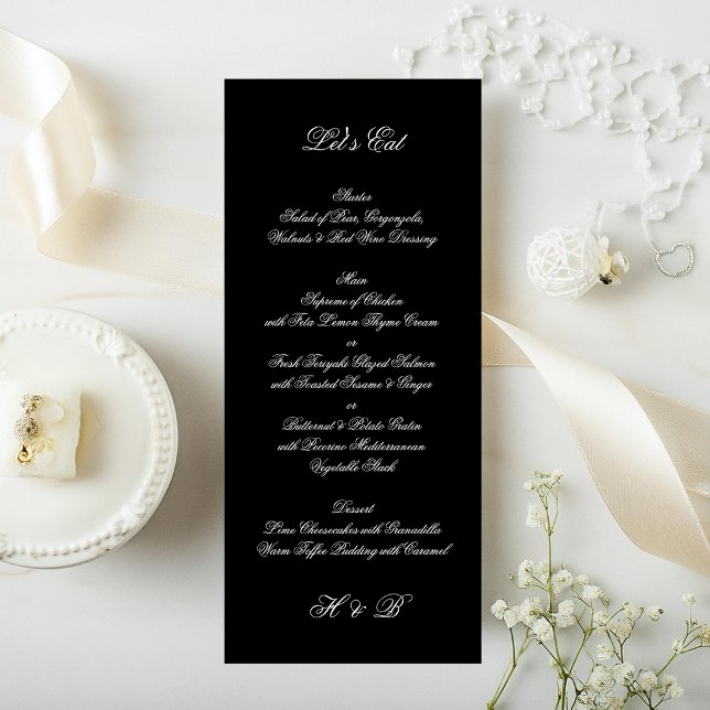 Premium Black & White Formal Script Wedding Menu (Creator Uploaded)