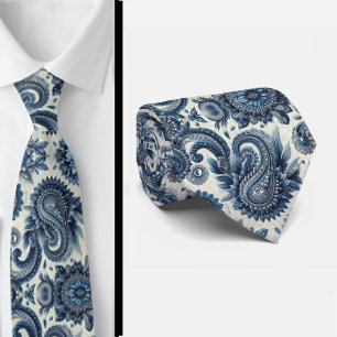 Premium Blue and White Diamond Paisley Neck Tie