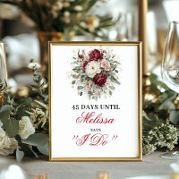Premium Blush Burgundy Countdown Sign Poster