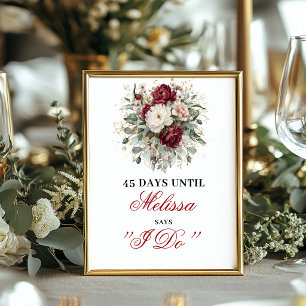 Premium Blush Burgundy Countdown Sign Poster