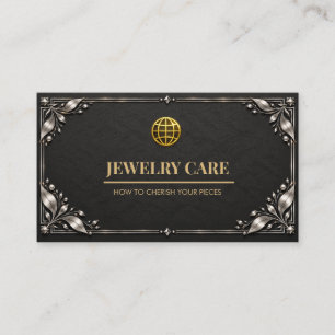 Premium Charcoal Black Silver Jewelry Care Card