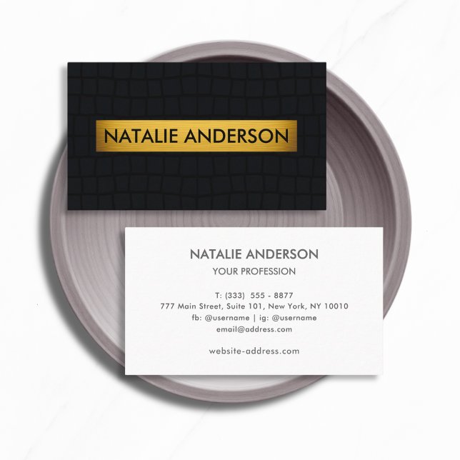 Premium Crocodile Texture Black & Gold Business Card (Creator Uploaded)
