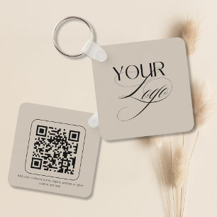 Premium Custom Text Pastel Vanilla QR Code Logo  Keychain