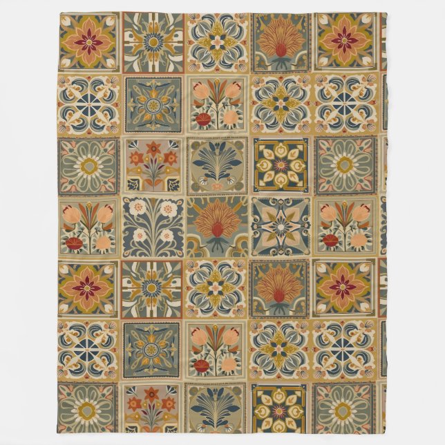 Premium Decorative Floral Mosaic Fleece Blanket (Front)