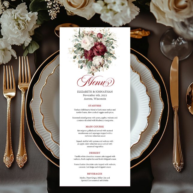 Premium Deep Red Floral Eucalyptus Menu Card (Premium Deep Red Floral Eucalyptus Menu Card)