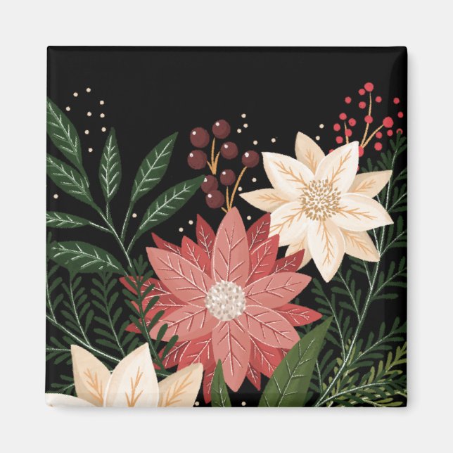 Premium Elegant Poinsettia Holiday Watercolor Magnet (Front)