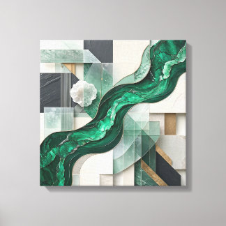 Premium Emerald Green Jade Quartz Geometric Mixed Canvas Print