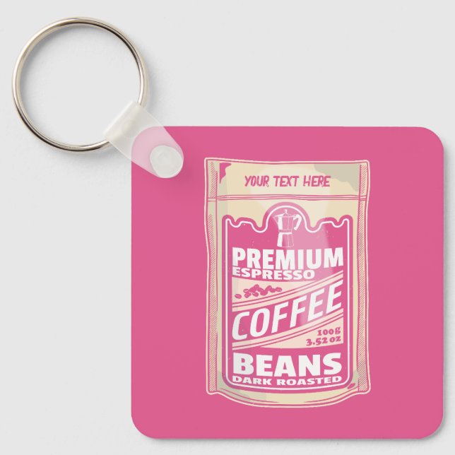 Premium espresso coffee beans pink food pop art keychain (Front)