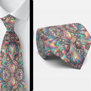 Premium Faux Holographic Opal Paisley Neck Tie