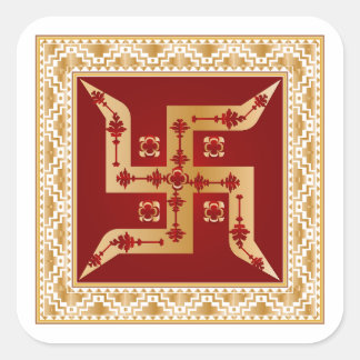 Premium Floral Hindu Swastik Gold Square Sticker