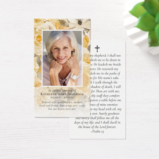 Premium Floral Photo Memorial Prayer Card (Desk)