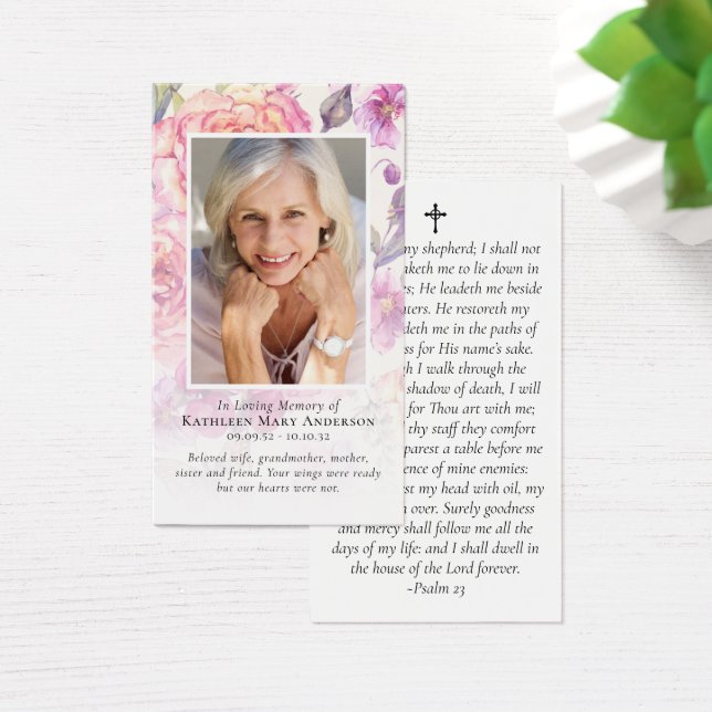 Premium Floral Photo Memorial Prayer Card (Desk)