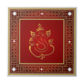 Premium Gold Lord Ganesha Mandala Round Sticker Tile