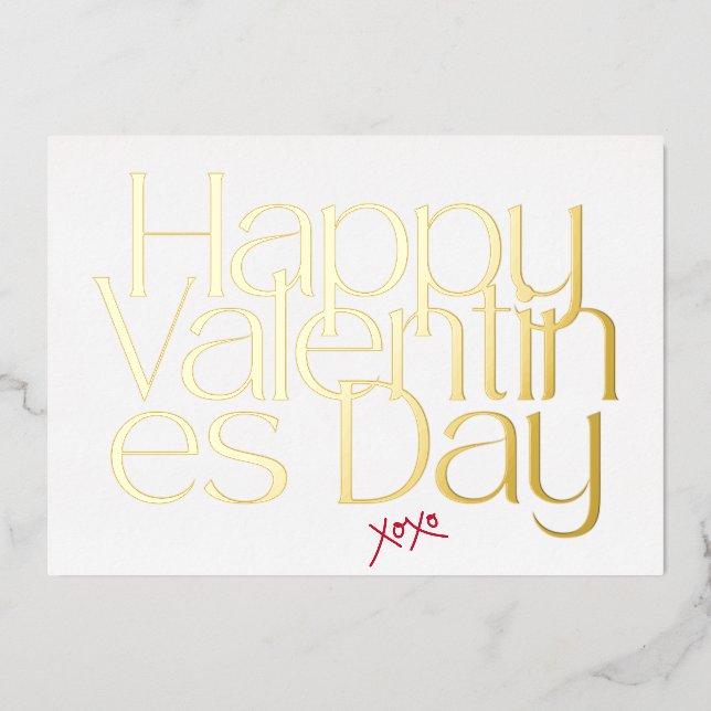 PREMIUM GOLD MODERN XOXO HEART VALENTINES DAY FOIL HOLIDAY CARD (Front)